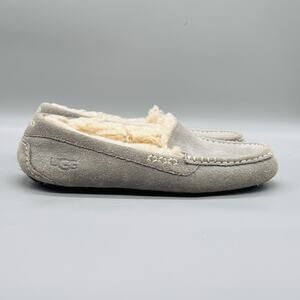 UGG Shoes Womens 10 Gray Suede Ansley Shearling Lined Moccasin Slippers Cozy